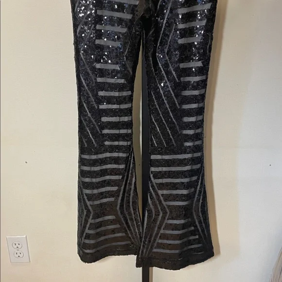 Black Sequin Flare Pants - Picture 6 of 7